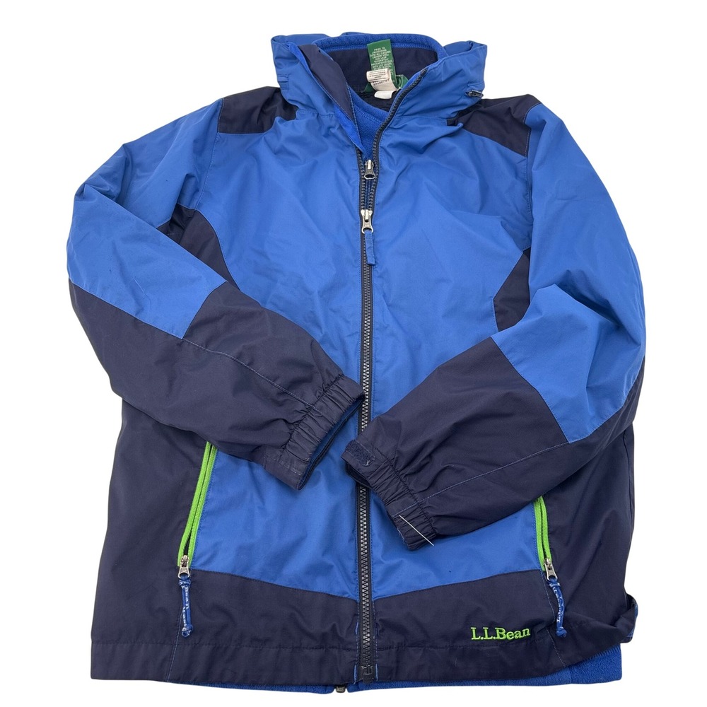 LL Bean Boys Blue Colorblock Fleece Lined Warm-Up Jacket Size L 14-16 295452